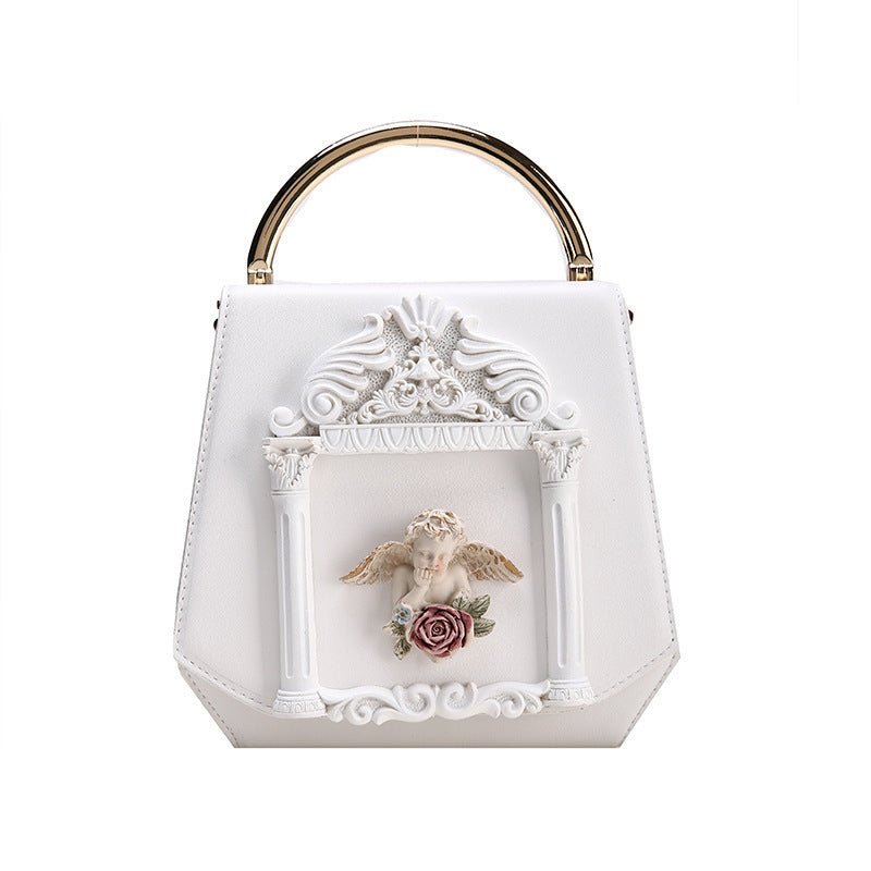 Baroque Angel Clutch Bag Ladies One Shoulder Diagonal Bag $73.99 Dana Fashion Color: Red Women's Bags Cortical features: composite cowhide Luggage trend style: small square bag Lining texture: polyester Bag shapes: square vertical section Opening method: