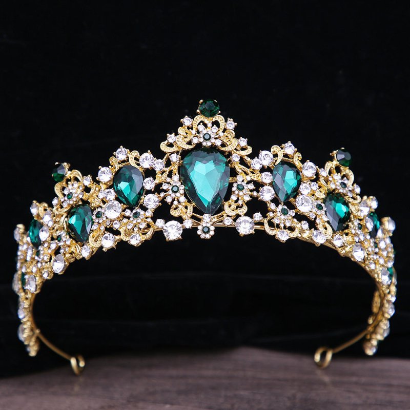 Baroque Rhinestone Crystal Bridal Crown $29.00 Dana Fashion Color: Green Women's Accessories Product information: Material: Alloy Purity: KC gold Style: Retro Processing technology: diamond inlay Packing list: Crown*1