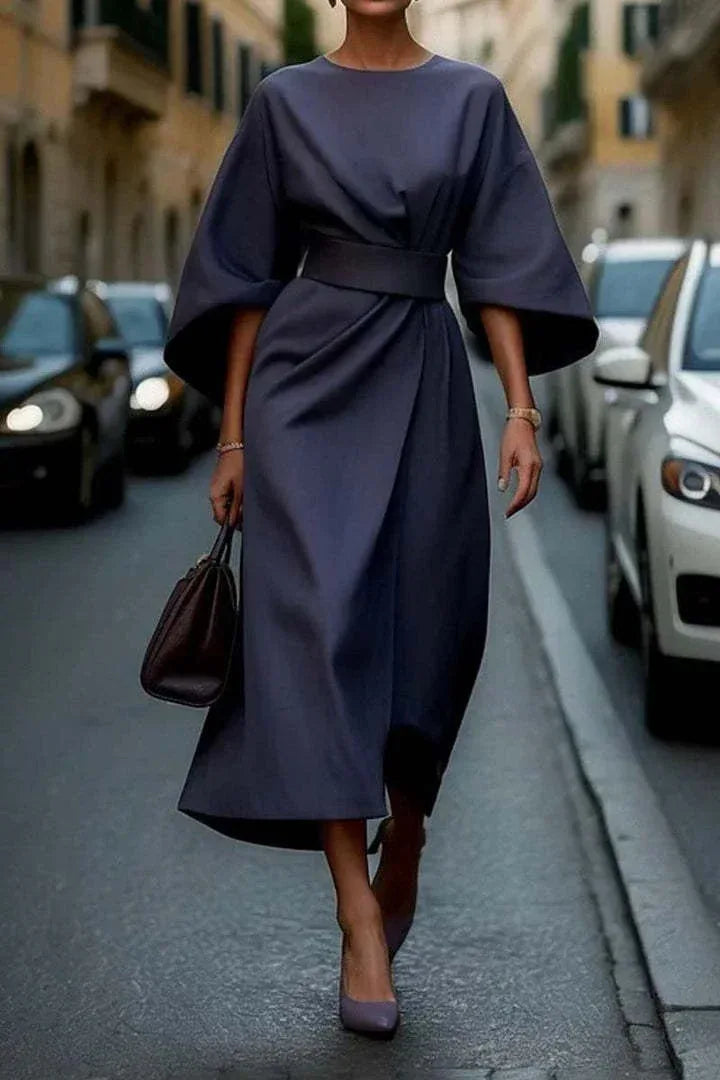 Loose Batwing Sleeve Dress Fashion Waist-tighted Solid Color Elegant Dresses For Women Clothing - DanaFashionstore