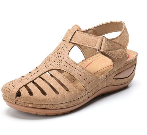 Plus Size Round Toe Wedge Heel Velcro Sandals