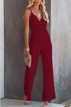 Solid Color Lace Stitching Sleeveless Casual Suspender Jumpsuit - DanaFashionstore