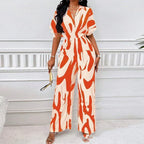 V-neck Loose Printed Long Jumpsuit - DanaFashionstore