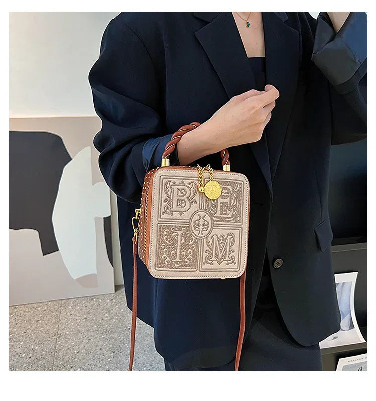 Versatile One Shoulder Crossbody Embroidered Small Square Bag - DanaFashionstore
