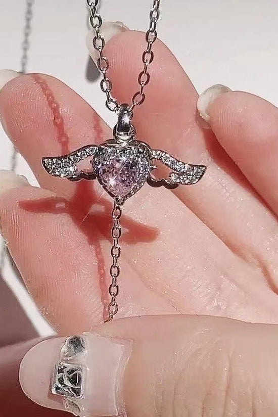 Moving Cupid Heart Angel Wings Tassel Necklace With Crystal Clavicle Chain Women Jewelry Gift Valentine's Day