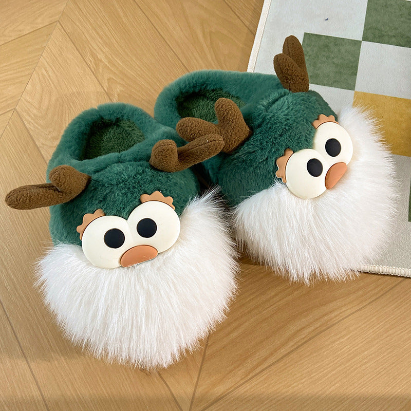 Cute Cartoon Christmas Deer Cotton Shoes Winter Indoor Floor Home Slippers Half-covered Heel Warm Plush Shoes Women Dana Fashion