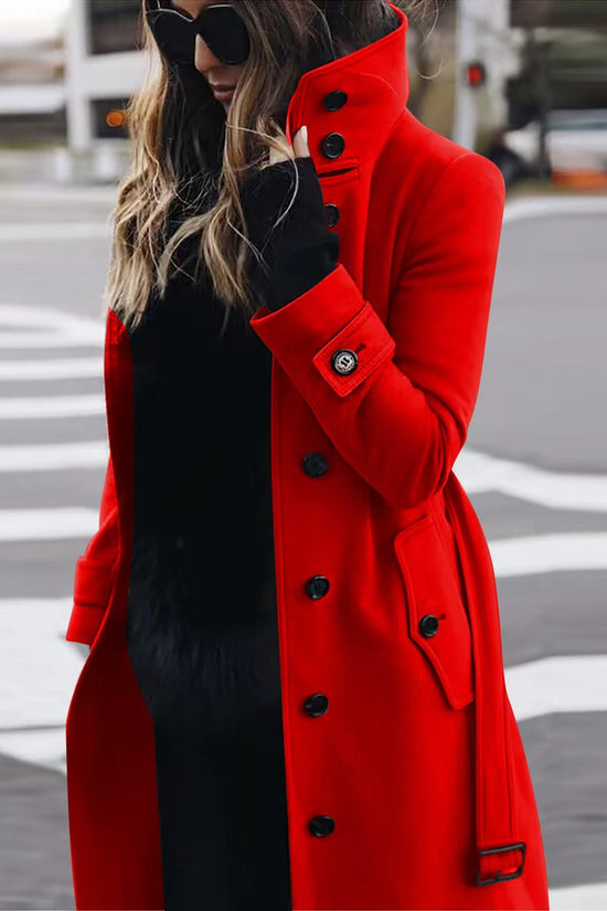 Autumn Winter New Woolen Coat Women's Slim Fit Cardigan Large Coat Women Long Sleeve Single Breasted Stand Collar Woolen Coat
