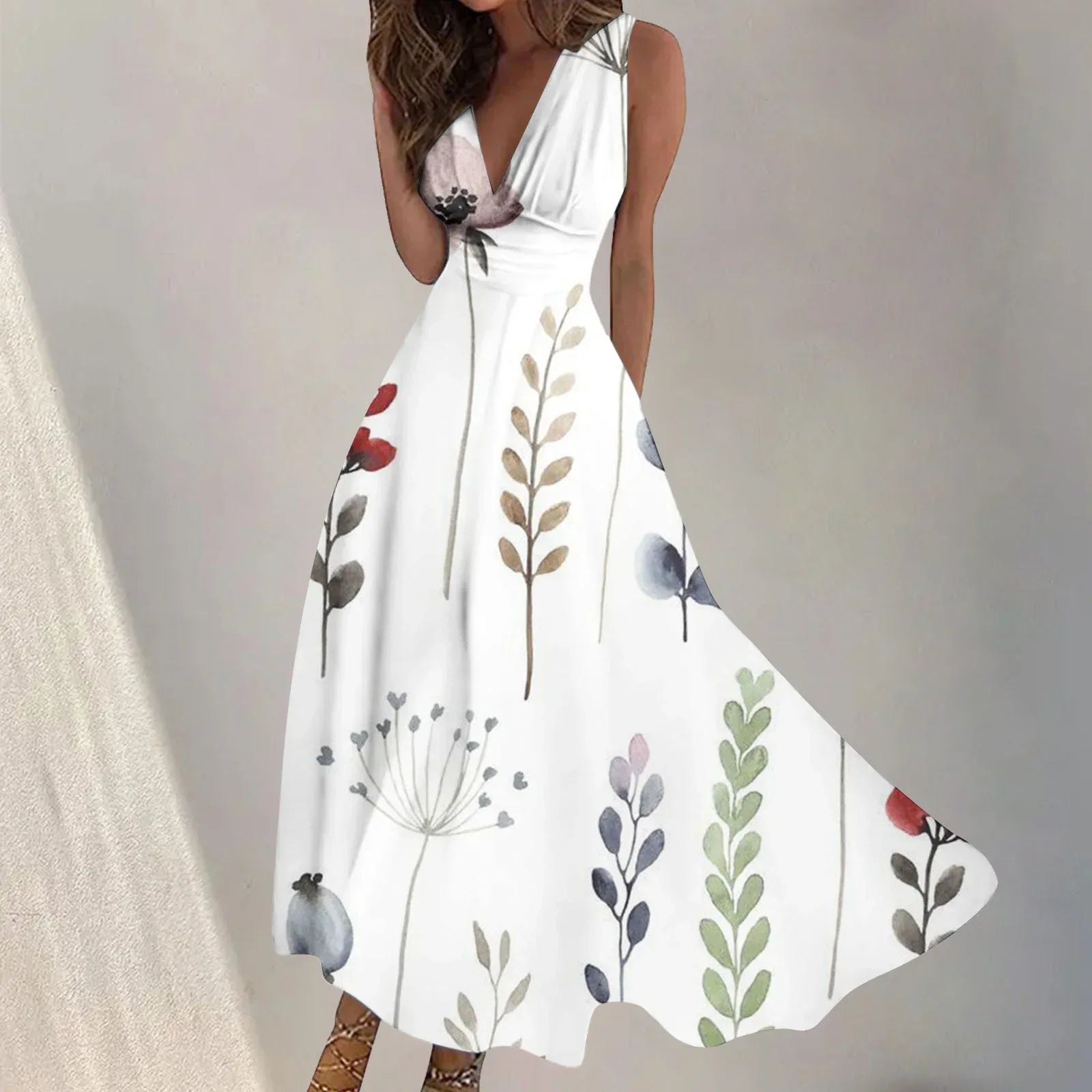 Digital Print V-Neck Swing Dress 2026 - Fashion Long Dress - DanaFashionstore