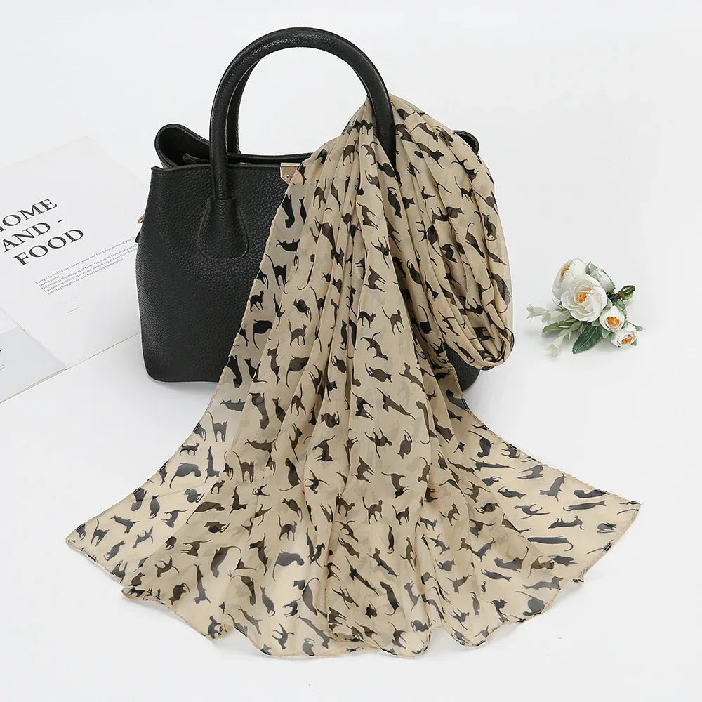 Thin Chiffon Lotus Pond Moonlight Printed Silk Scarf - DanaFashionstore