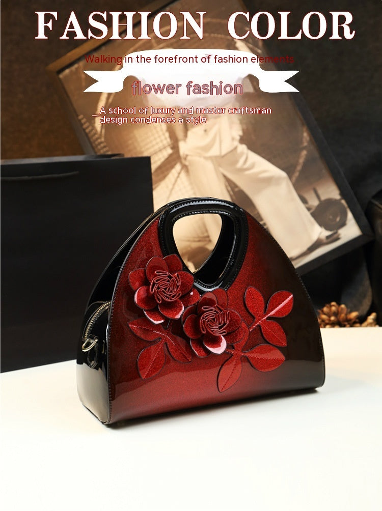 Personalized Flower Dumpling Niche Handbag Versatile Patent Leather Messenger Bag - Dana Fashion