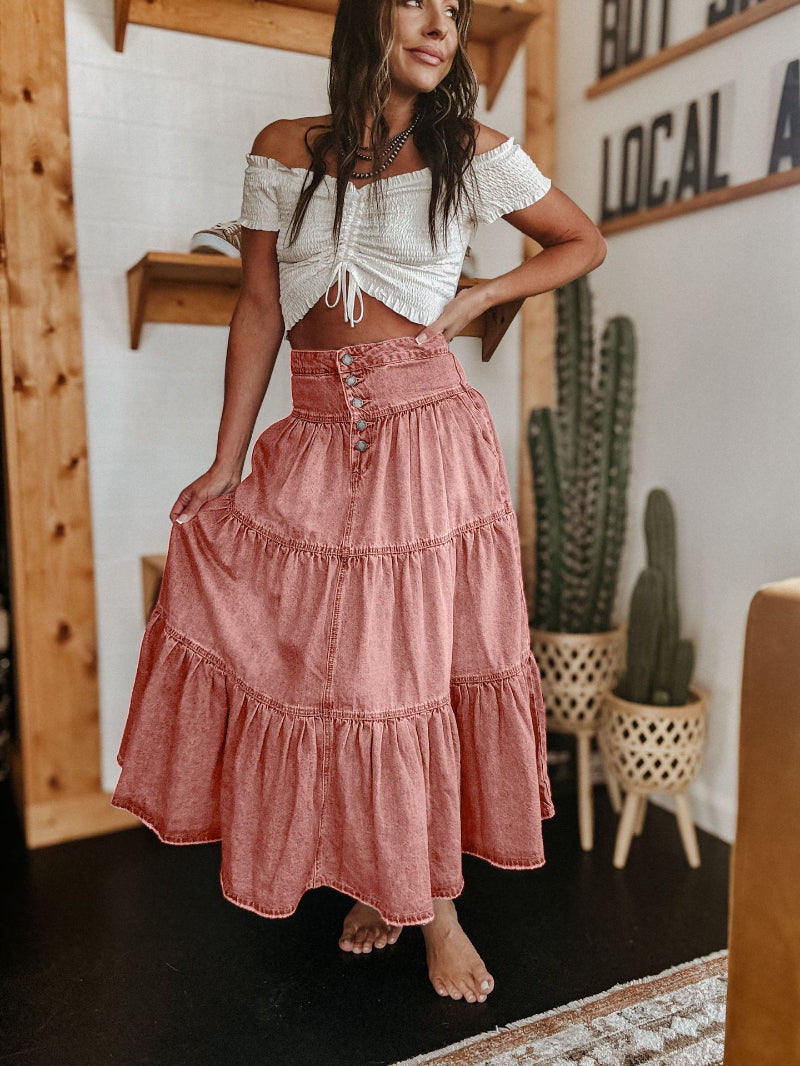 Bohemian A- Line Layered Cake Denim Skirt