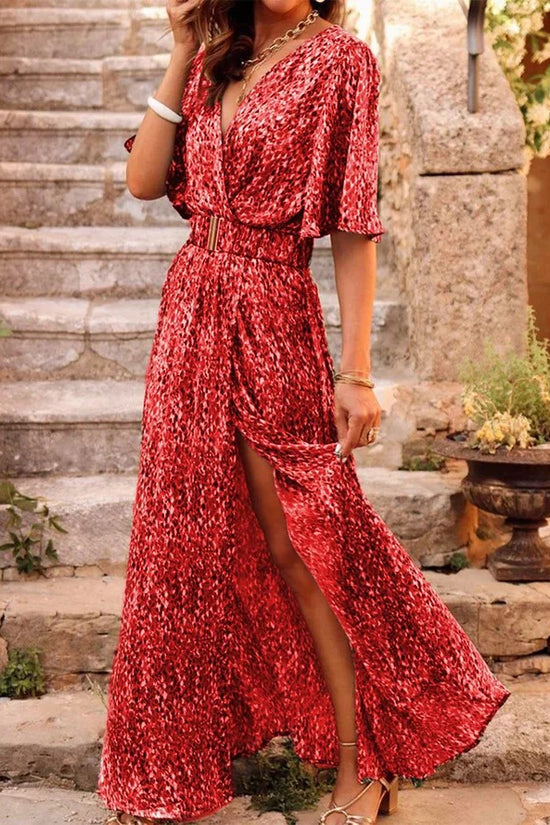 Women's Graceful And Fashionable Slimming Printed Cinched Mid-length Dress