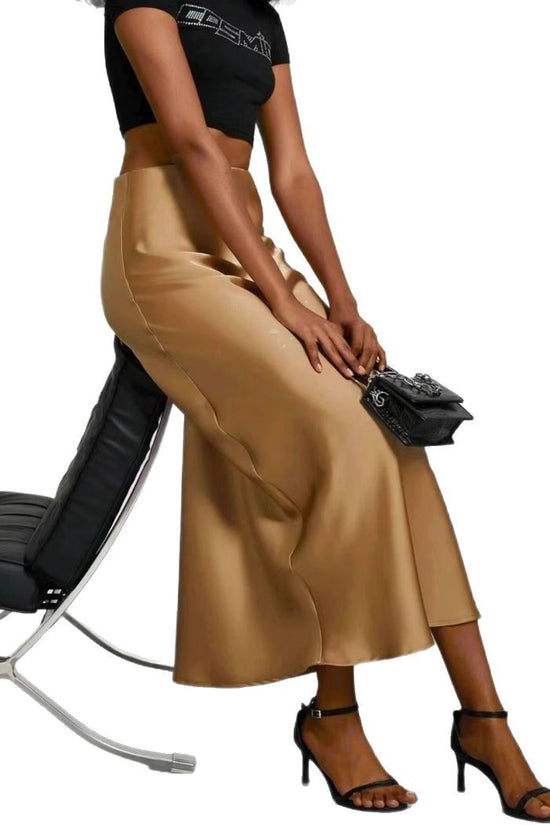 Women's Slim Fit Satin Skirt Fashion Chic Solid Long Skirt