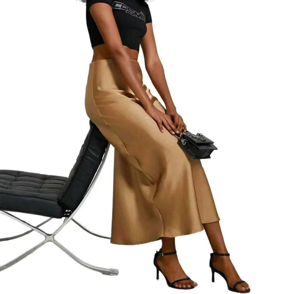Women's Slim Fit Satin Skirt Fashion Chic Solid Long Skirt - DanaFashionstore