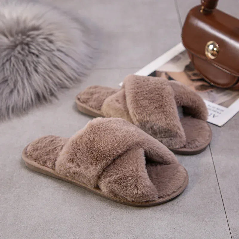 Fashion Cross Plush Casual Rainbow Slippers - DanaFashionstore