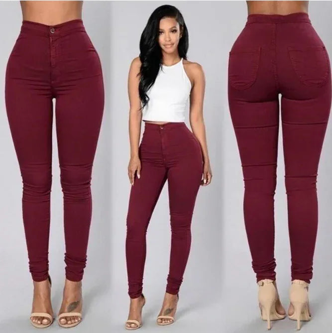 Casual Pants For Women High Waist Stretch Slim Trouser Skinny Candy Color Jeans - DanaFashionstore