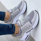 Women's Fly Wedge Wedge Round Toe Lace Up Mesh Large Size Casual Sneakers - DanaFashionstore
