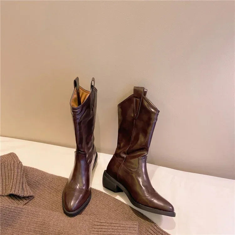 European And American Vintage Western Cowboy Boots For Autumn And Winter - DanaFashionstore