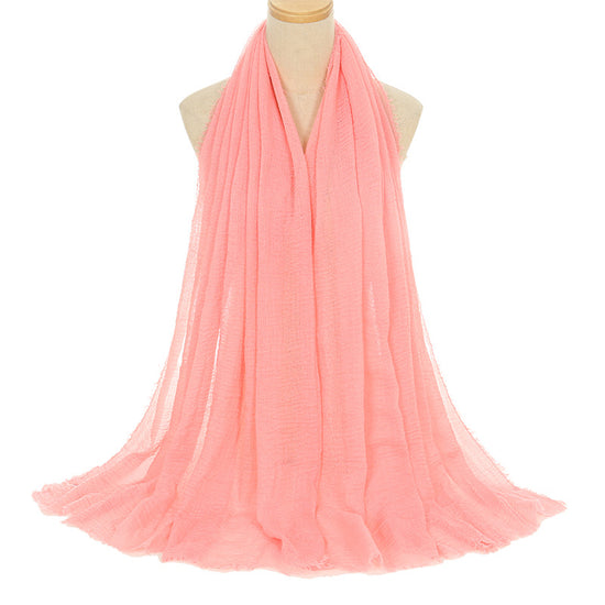 Pleated Viscose Yarn Monochrome Scarf Natural Wrinkled Cotton And Linen Burrs