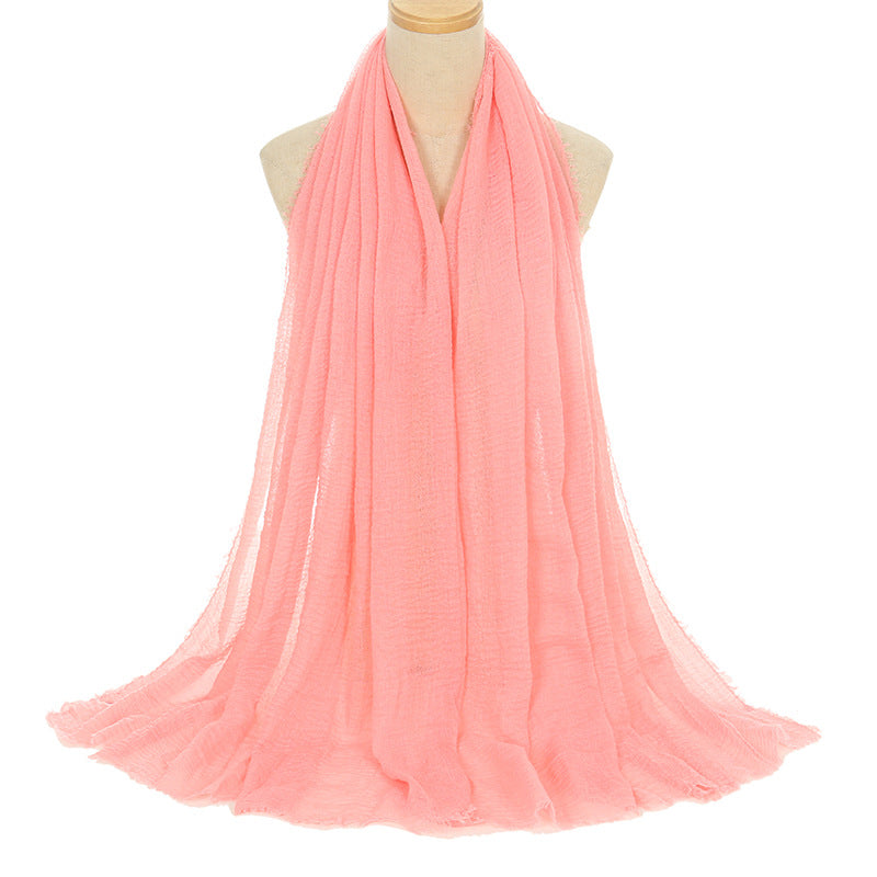 Pleated Viscose Yarn Monochrome Scarf Natural Wrinkled Cotton And Linen Burrs