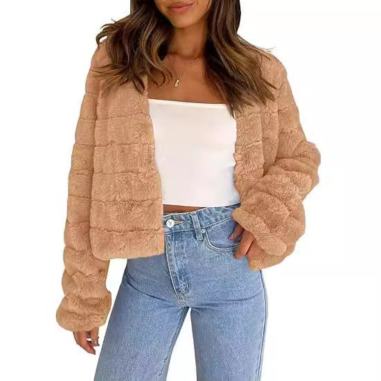 Faux Fur Long Sleeve Front Cardigan Short Coat