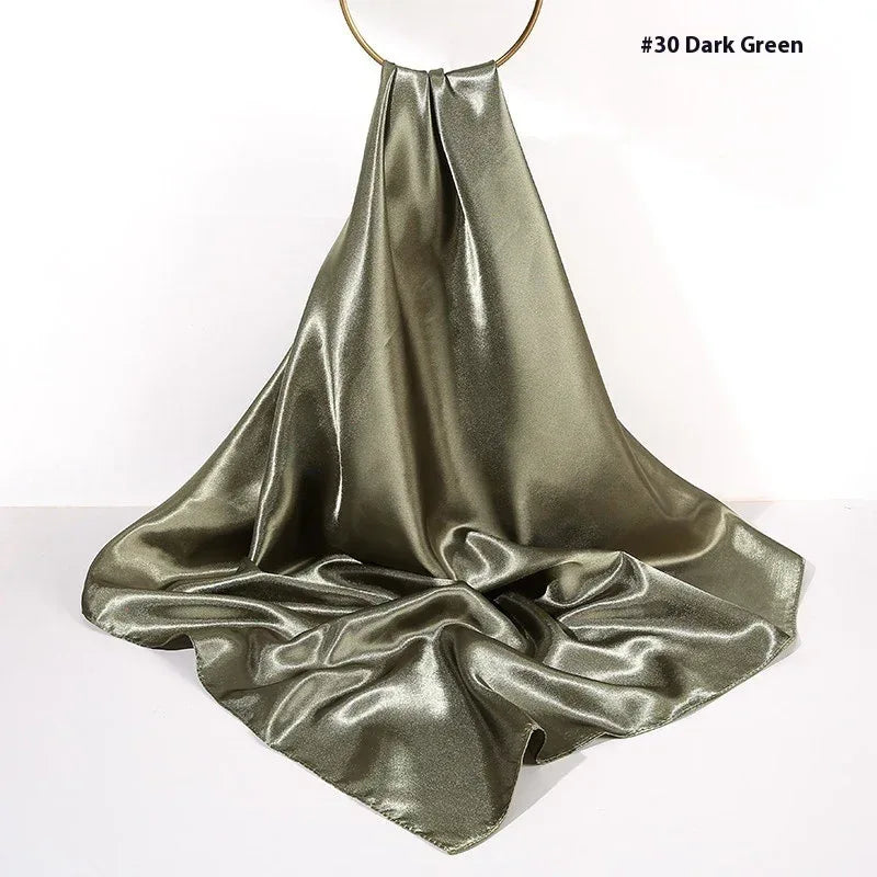 Pure Color Silk Scarf Artificial Silk 90cm Shiny Satin Shawl - DanaFashionstore