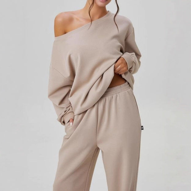 Sporty Casual Two-piece Set With A Trendy Off-shoulder Design