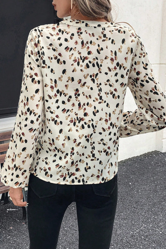 Women's V-Neck All-Over Print Elegant Long Sleeve Blouse,Long Sleeve Tops