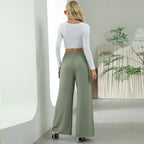 Fashion Straight Wide Leg Pants Elastic High Waist Casual Trousers For Women - DanaFashionstore