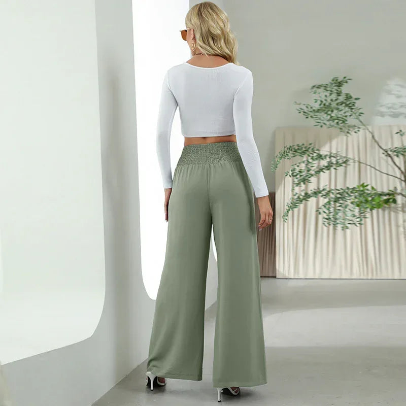 Fashion Straight Wide Leg Pants Elastic High Waist Casual Trousers For Women - DanaFashionstore