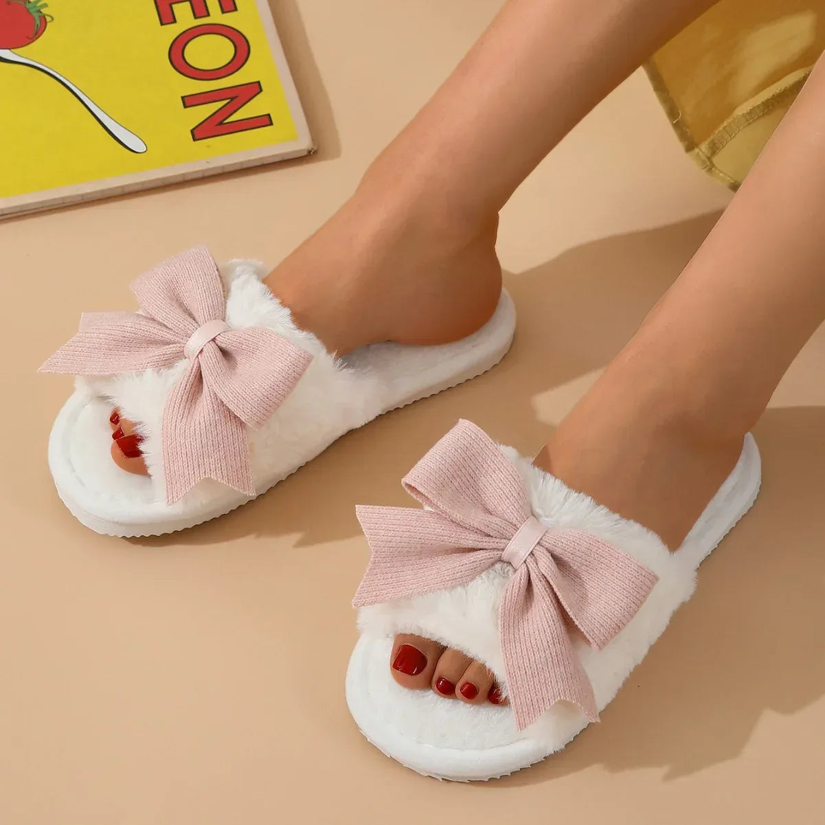 Women's Winter Cute Bow Thick Bottom Non Slip Cotton Slippers - DanaFashionstore