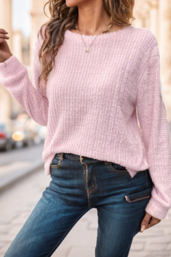 Women Plain Collar Rib Knit Casual Basic T-Shirt Blouse