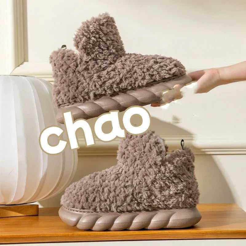 Winter Package Heeled Waterproof Home Indoor And Outdoor Wear Cute High Helper Cotton Slippers - DanaFashionstore