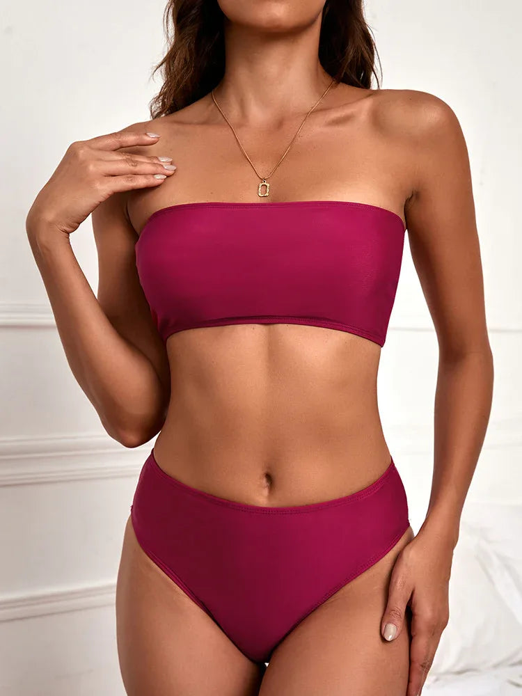 Tube Top High Waist Split Bikini - DanaFashionstore