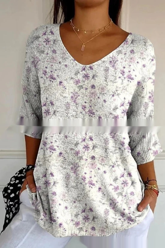 New Fashion Casual V-neck 3D Printed Geometric Pattern Half Sleeve T-shirt Top For Women