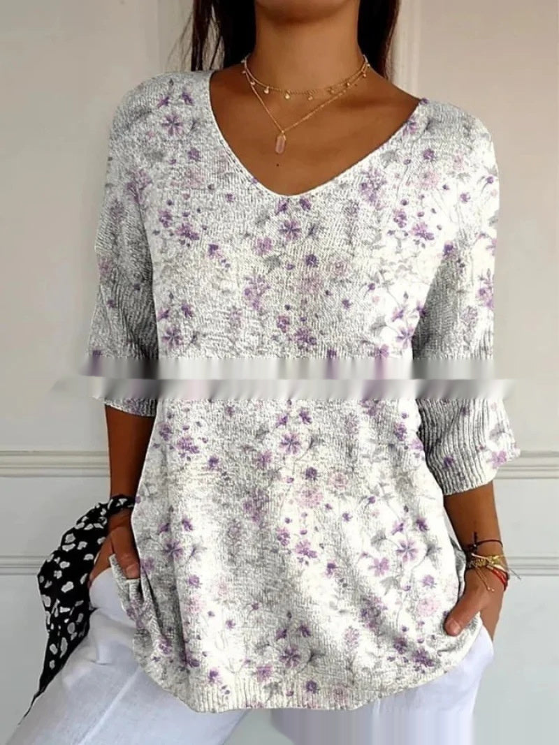 New Fashion Casual V-neck 3D Printed Geometric Pattern Half Sleeve T-shirt Top For Women