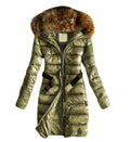 Long Quilted Jacket With Fur Collar And Raccoon Fur
