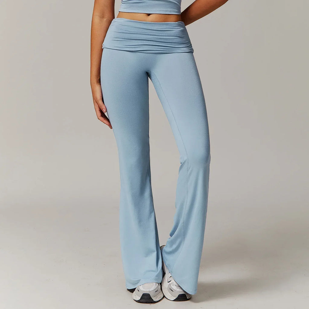 Wool Pleated Yoga Fold High Waist Running Sports Skinny Versatile Bell-bottom Pants Women - DanaFashionstore