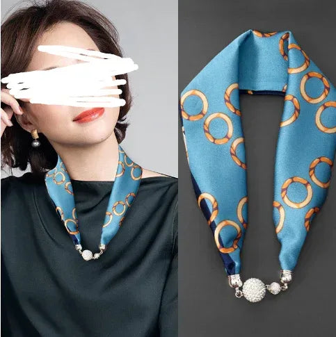 Magnetic Buckle Silk Women Scarf Pearl Necklace - DanaFashionstore