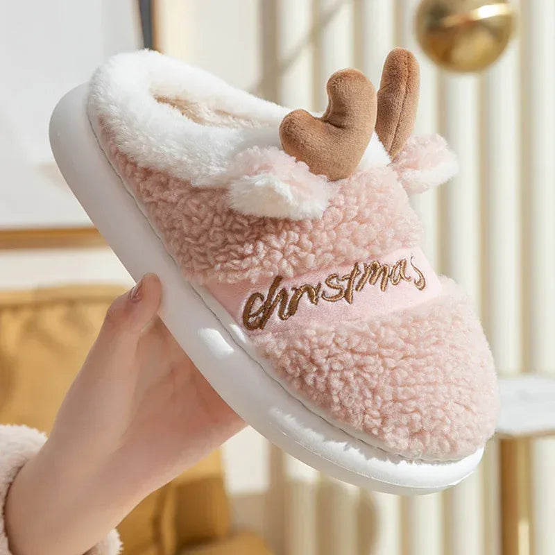Christmas Shoes Winter Home Slippers Elk Soft Cozy Bedroom Slipper Slip On House Shoes - DanaFashionstore