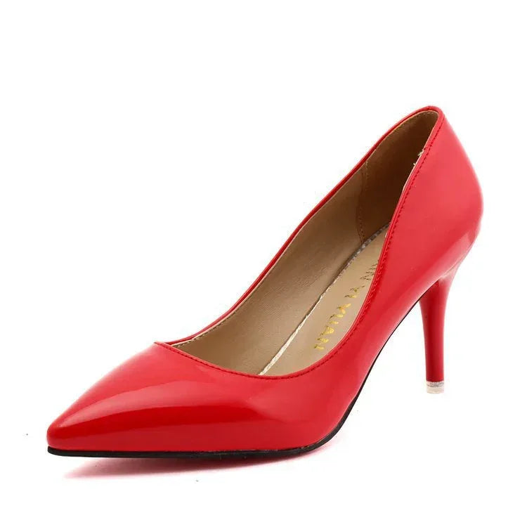 Shallow Mouth Women's Shoes Pointed Toe All-match Patent Leather Women's Single Shoes - DanaFashionstore