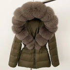 Short Slim Fit Fur Down Jacket 2026 - Women's Waist-Tight Winter Coat - DanaFashionstore