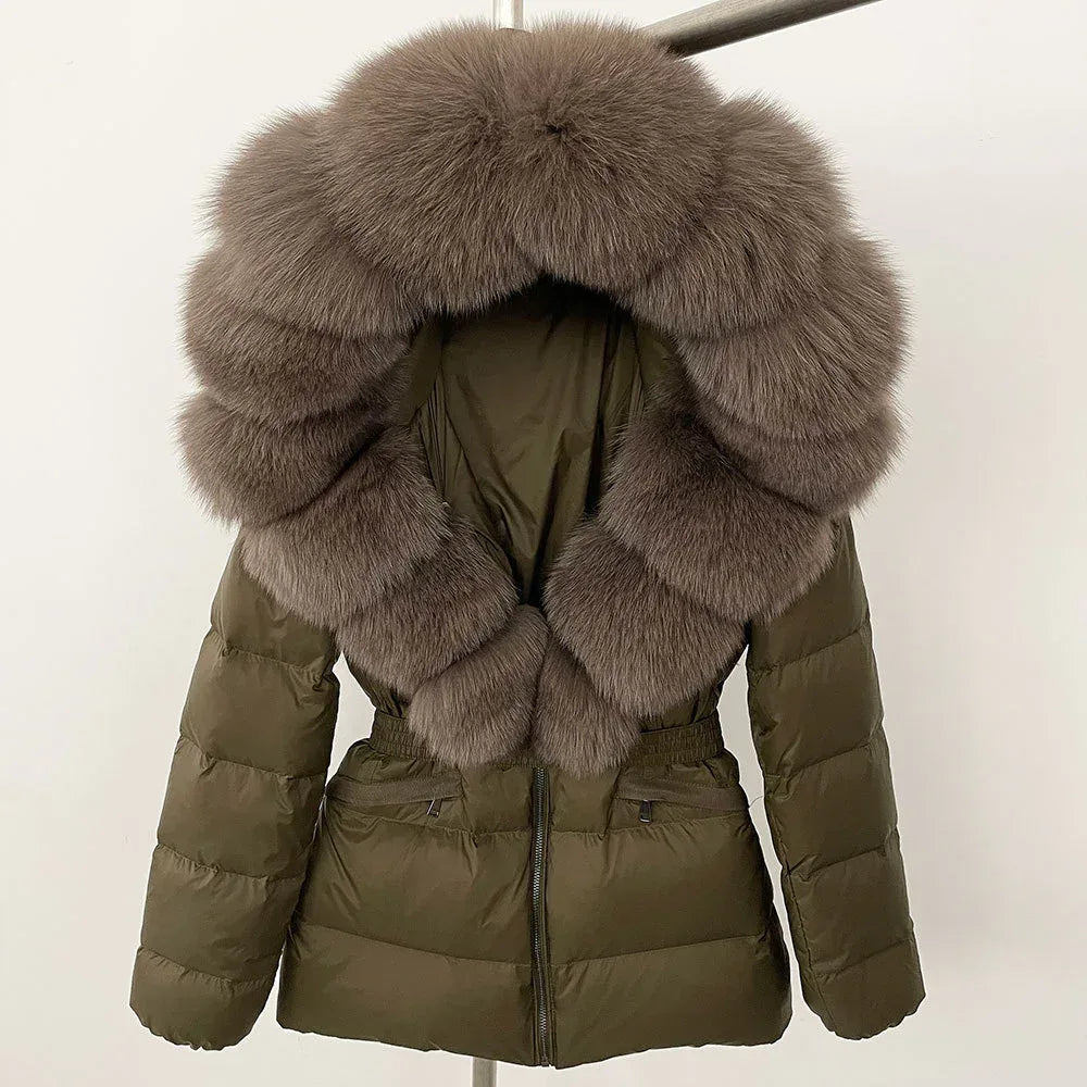 Short Slim Fit Fur Down Jacket 2026 - Women's Waist-Tight Winter Coat - DanaFashionstore
