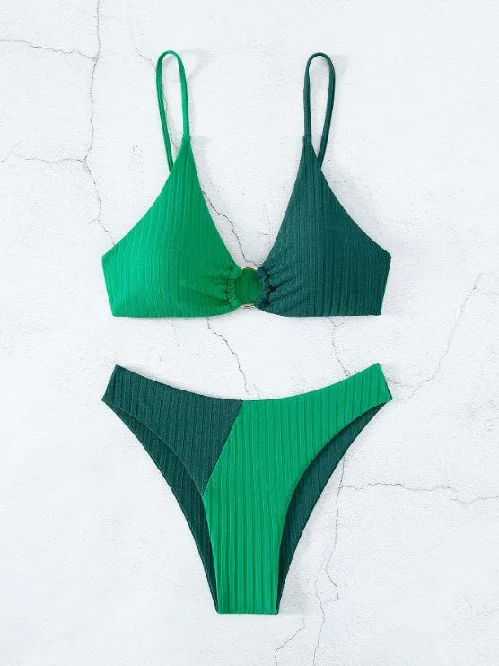 Solid Color Stitching Bikini - DanaFashionstore