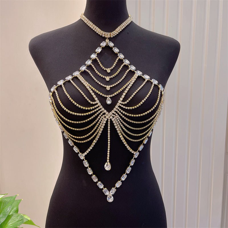 Beach Accessory Water Diamond Large Peach Heart Tassel Body Chain $49.50 Dana Fashion Color: Gold Plating Women's Accessories Product information: Treatment Process: Electroplating Type: rhinestone underwear Color: gold plated, silver plated Inlaid materi