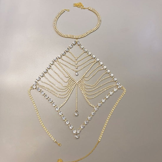 Beach Accessory Water Diamond Large Peach Heart Tassel Body Chain $49.50 Dana Fashion Color: Gold Plating Women's Accessories Product information: Treatment Process: Electroplating Type: rhinestone underwear Color: gold plated, silver plated Inlaid materi