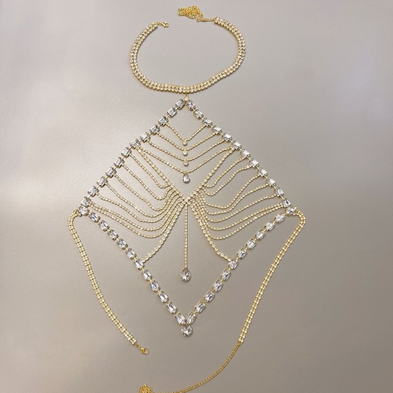 Beach Accessory Water Diamond Large Peach Heart Tassel Body Chain $49.50 Dana Fashion Color: Gold Plating Women's Accessories Product information: Treatment Process: Electroplating Type: rhinestone underwear Color: gold plated, silver plated Inlaid materi