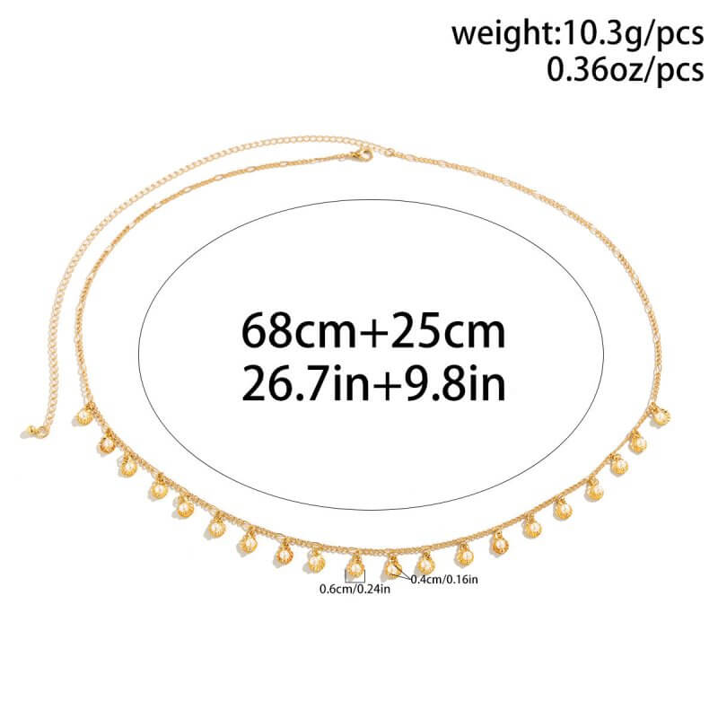 Beach Fan Shell Pearl Waist Chain $13.06 Dana Fashion Color: Gold 1574 Women's Accessories Product information: Processing Technology: manual Type: waist chain Color: gold 1574, white k 1574 Material: Plastic Shape: Geometry Packing list: Waist chain X1 P
