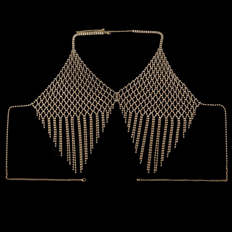 Beach Fashion Bikini Tassel Body Chains $55.34 Dana Fashion Color: Gold Women's Accessories Product information: Treatment Process: Electroplating Color: gold, silver, gun Black Inlaid material: alloy inlaid artificial gem/semi-precious stone Chain style: