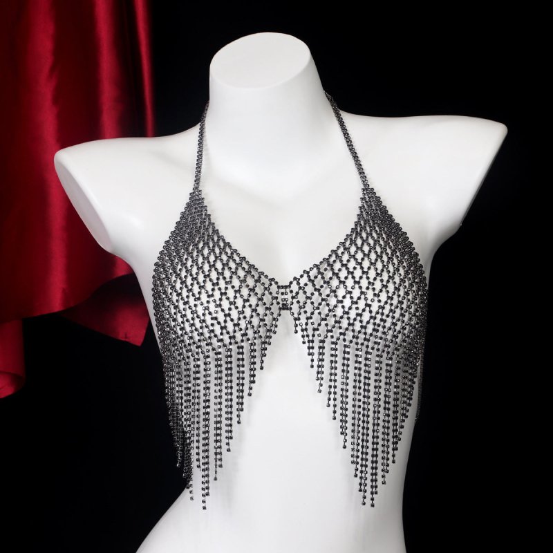 Beach Fashion Bikini Tassel Body Chains $55.34 Dana Fashion Color: Gun Black Women's Accessories Product information: Treatment Process: Electroplating Color: gold, silver, gun Black Inlaid material: alloy inlaid artificial gem/semi-precious stone Chain s