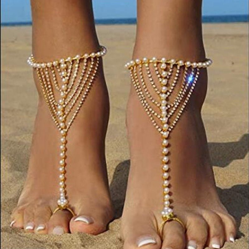 Beach Foot Ornaments Fashion Luxury Multi-layer Diamond Claw Chain Pearl Tassel $50.00 Dana Fashion Color: Gold Women's Accessories Product information: Color: gold, silver Style: Women's Material: Alloy Shape: heart shape Style: European and American Pac